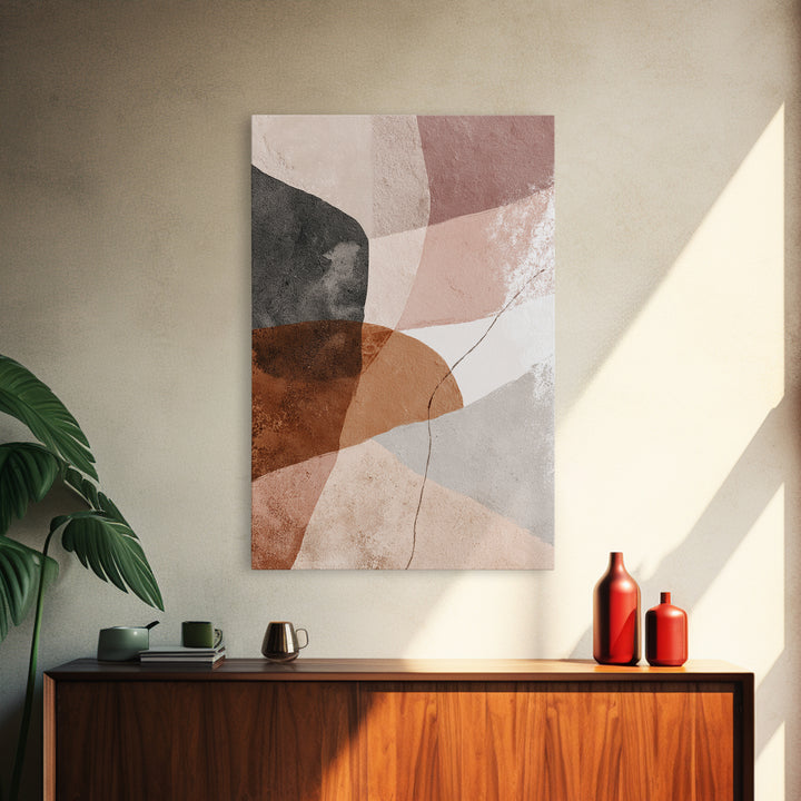 Neutral Abstract Shape Framed Canvas Print, Modern Wall Art, Terracotta Beige Black Decor, Contemporary Living Room Art Print