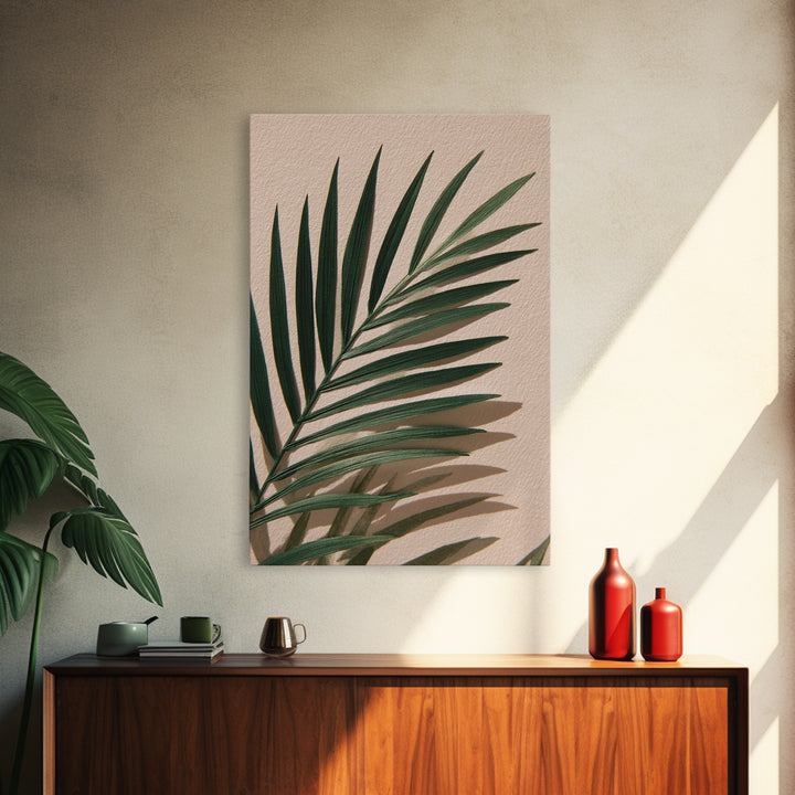 Green Palm Leaf Botanical Canvas Print, Tropical Wall Art, Coastal Home Decor, Minimalist Nature Print For Living Room, Modern Wall Decor