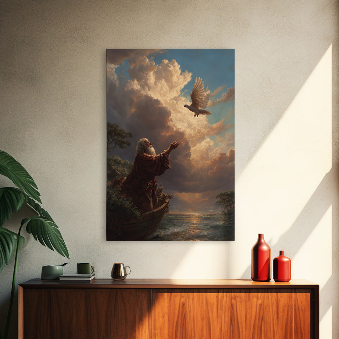 Fantasy Religious Art Moses And Ark With Dove Wall Art Canvas Print Spiritual Decor For Home And Inspiration