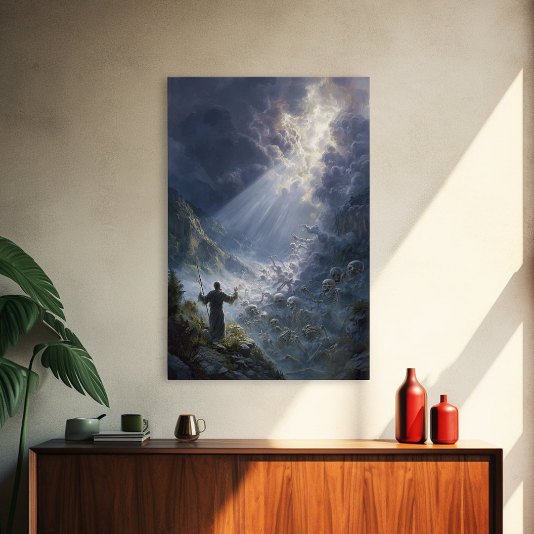 Mystical Angelic Figure Surrounded By Glowing Clouds Spiritual Wall Art Framed Canvas Print For Meditation Spaces