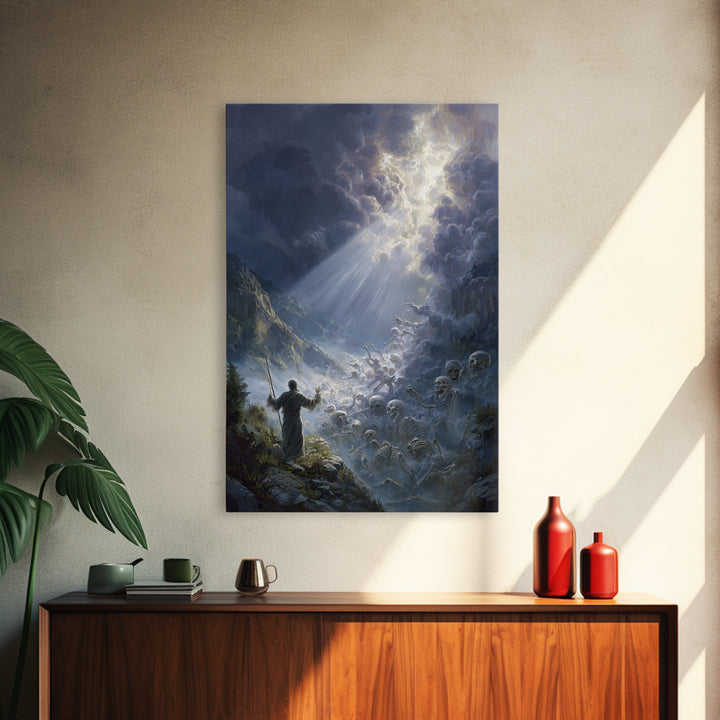 Mystical Angelic Figure Surrounded By Glowing Clouds Spiritual Wall Art Framed Canvas Print For Meditation Spaces