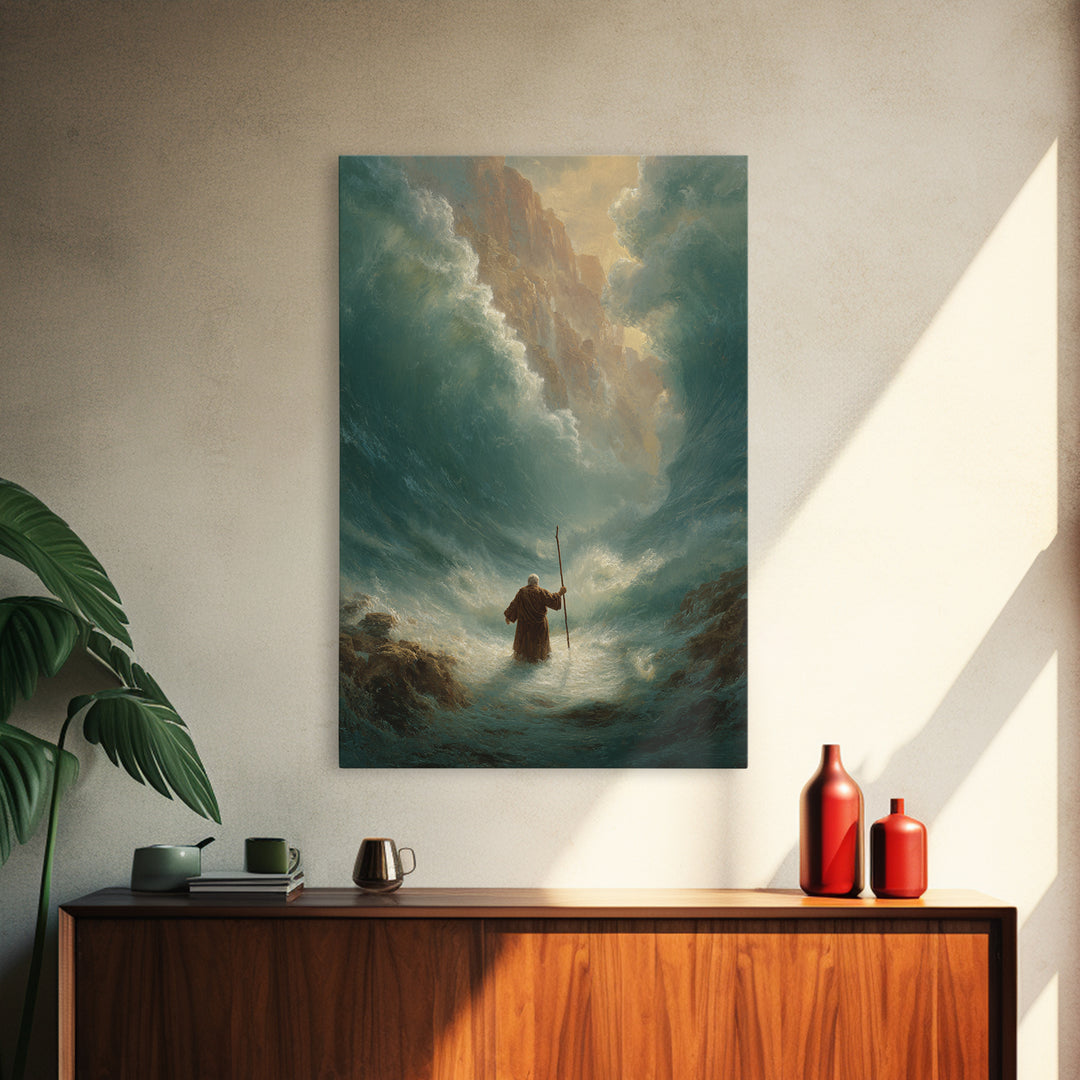 Powerful Moses Parting Sea Biblical Scene Wall Art Canvas Print For Spiritual And Religious Decor