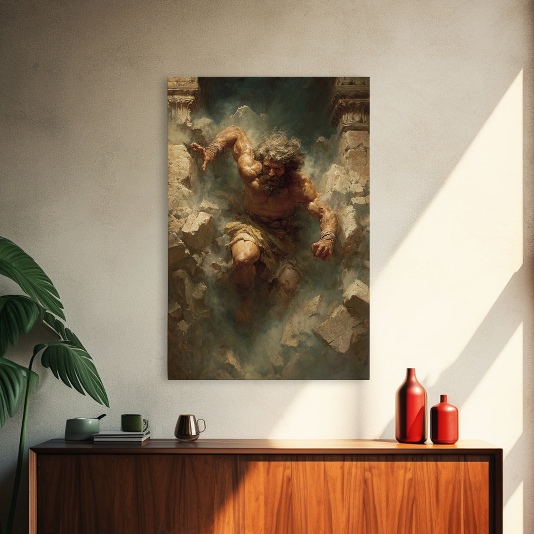 Powerful Muscular Man Breaking Through Stone Dramatic Figurative Art Original Painting Wall Art Canvas Print