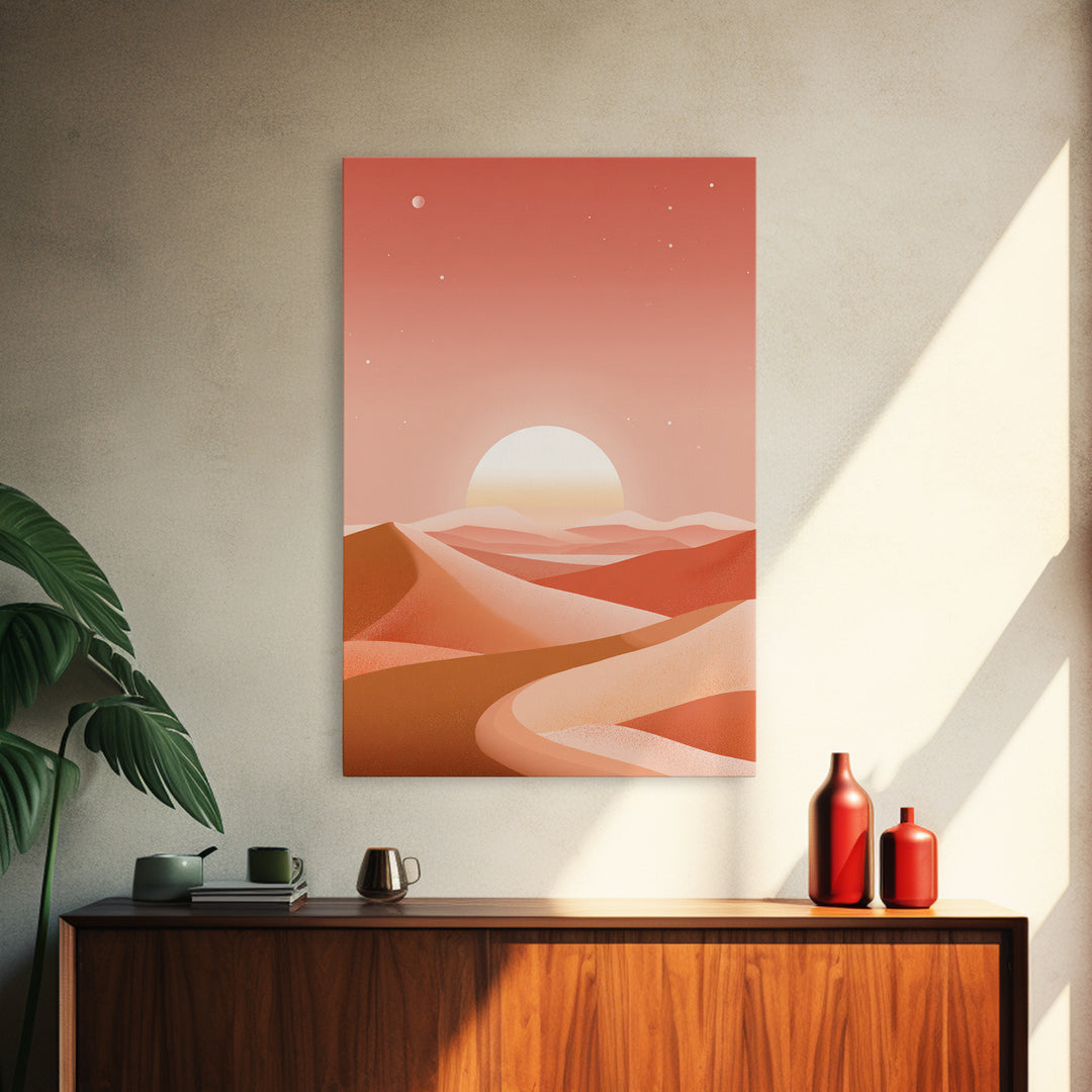Coral Desert Dunes Sunset Canvas Print, Abstract Landscape Wall Art, Warm Terracotta Decor, Modern Living Room Art, Home Decor