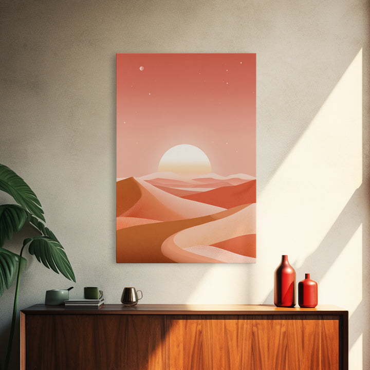 Coral Desert Dunes Sunset Canvas Print, Abstract Landscape Wall Art, Warm Terracotta Decor, Modern Living Room Art, Home Decor