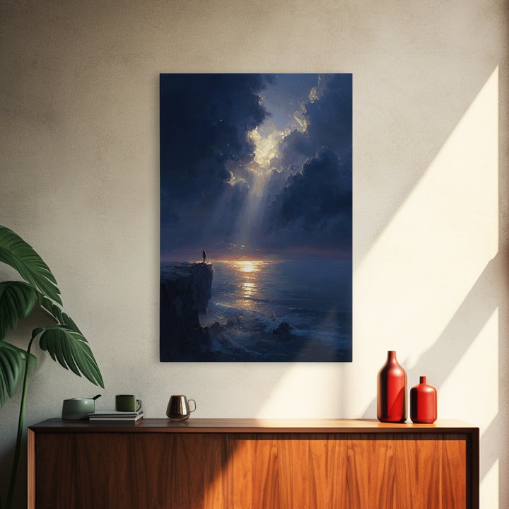 Majestic Sunrise Over Ocean Cliff Scenic Wall Art Framed Canvas Print For Living Room Home Decor