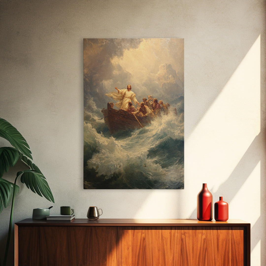 Stormy Sea With Figure And Boat Classic Painting Wall Art Framed Canvas Print For Living Room And Bedroom Decor