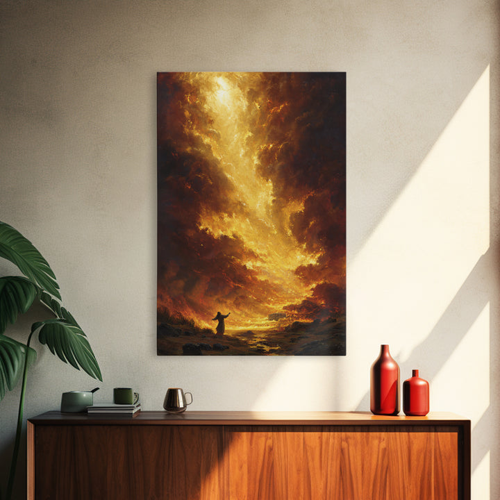 Dramatic Fiery Sunset Landscape Wall Art Canvas Print For Living Room Home Decor And Office Space