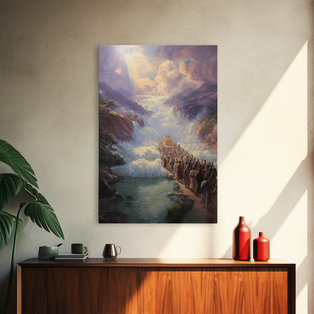 Dramatic Biblical Crossing River Scene Religious Wall Art Framed Canvas Print Spiritual Home Decor