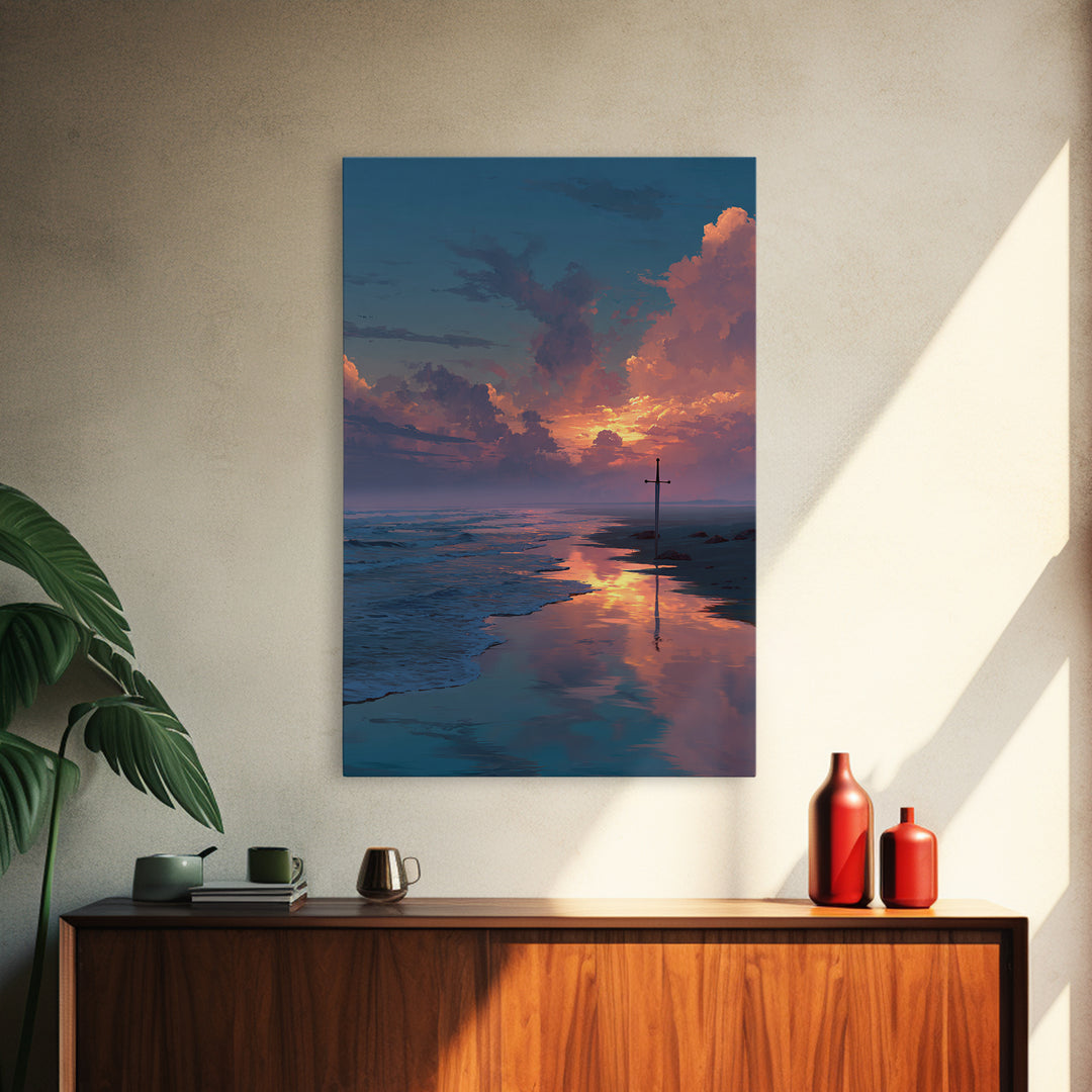 Enchanting Night Coastal Village Oil Painting Romantic Wall Art Canvas Print For Warm Home Decor And Bedroom Wall Decoration