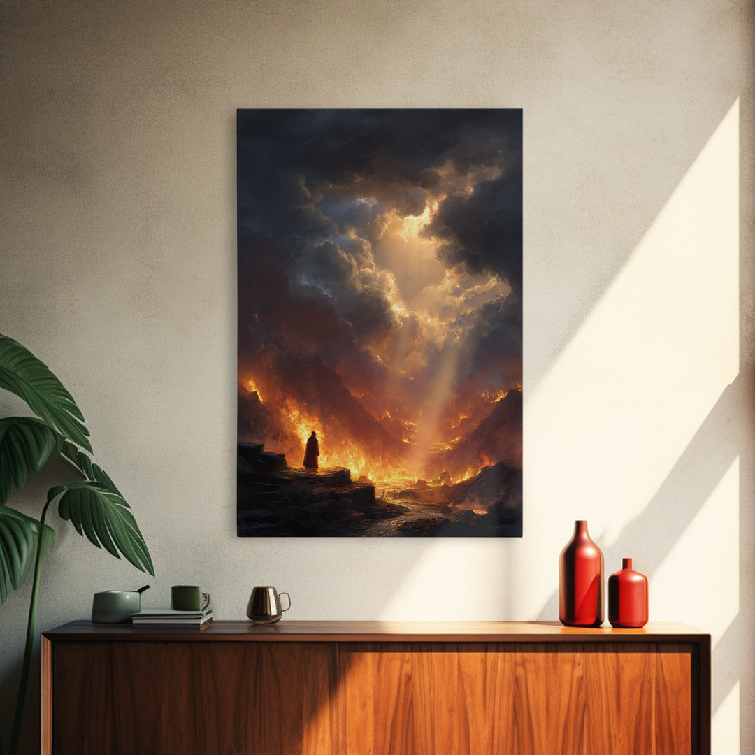 Mystical Forest Scene With Sunlight Streaming Through Trees And Wooden Cross Wall Art Framed Canvas Print For Christian Home Decor