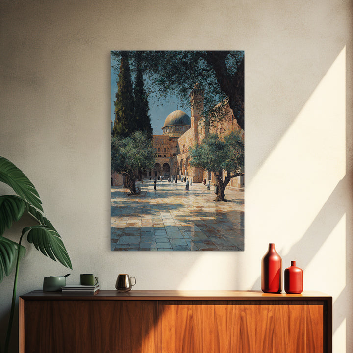 Serene Historic Middle Eastern Courtyard With Dome And Olive Trees Wall Art Canvas Print For Home Decor