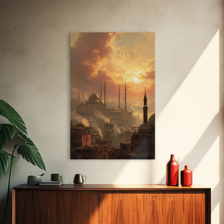 Sunset Over Ancient City Landscape Oil Painting Canvas Print Wall Art For Living Room Home Decor And Historical Art Lovers