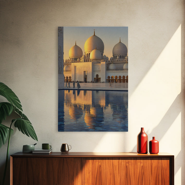 Sunlit Ornate Dome Mosque Architecture Wall Art Framed Canvas Print For Elegant Middle Eastern Home Decor Or Gift