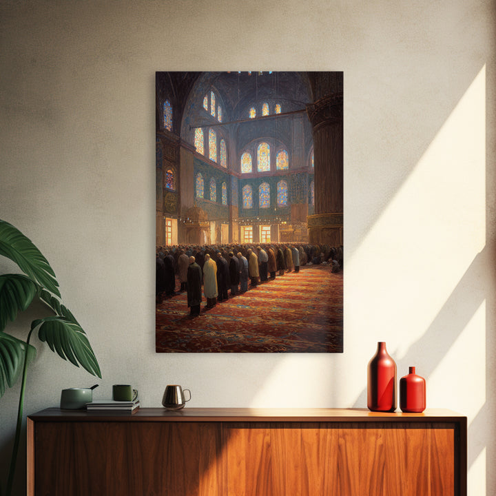 Crowded Mosque Worshippers Prayer Scene Religious Painting Wall Art Canvas Print For Home