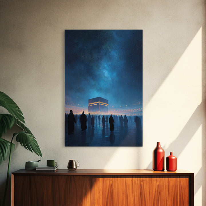 Nighttime Pilgrimage At The Kaaba Under A Starry Sky - Contemporary Art Print For Home Decor Wall Art