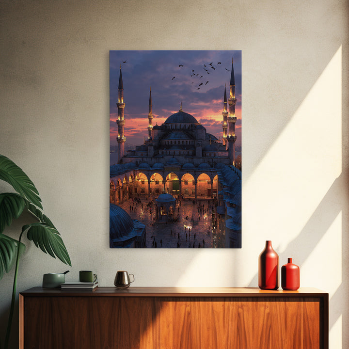 Islamic Geometric Pattern Intricate Gold On Navy Blue Traditional Framed Wall Art Print Islamic Home Decor
