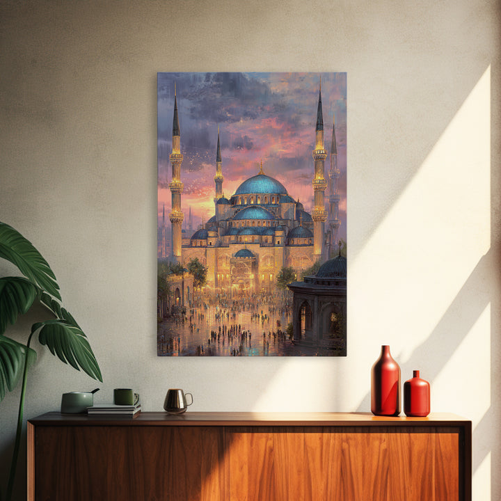 Panoramic Starry Night Sky Over Desert Camp With Camels Framed Canvas Print Mystical Landscape Wall Art Home Decor