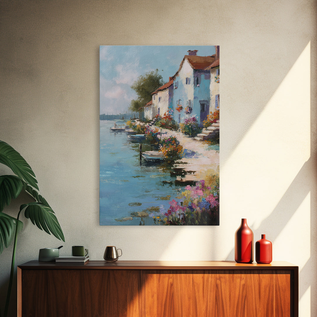 Coastal Blue Hammock Landscape Painting Wall Art Framed Canvas Print For Relaxing Home Decor Gift For Nature Lovers