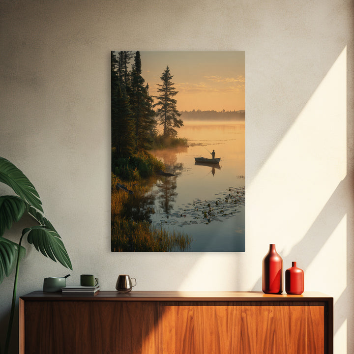 Enchanting Evening Lakeside Campfire Scene Oil Painting Wall Art Canvas Print For Relaxing Living Room Decor