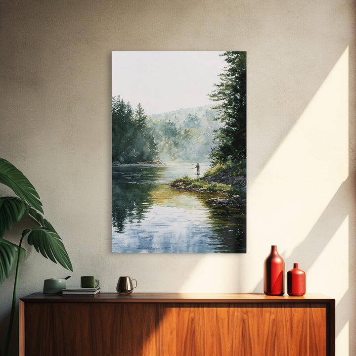 Serene Figure Reading Quran In Lush Green Nature Landscape Spiritual Painting Fine Art Framed Canvas Print For Meditation Room Decor