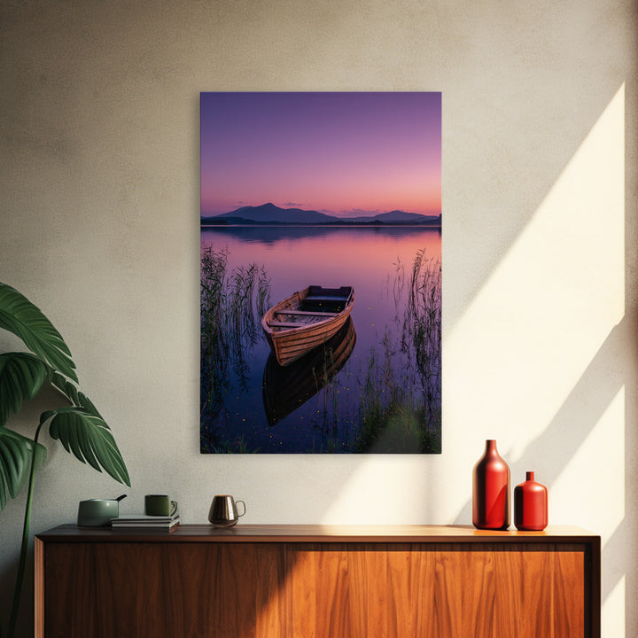 Serene Sunset Over Mountain Lake Landscape Photography Wall Art Framed Canvas Print For Tranquil Living Room Decor