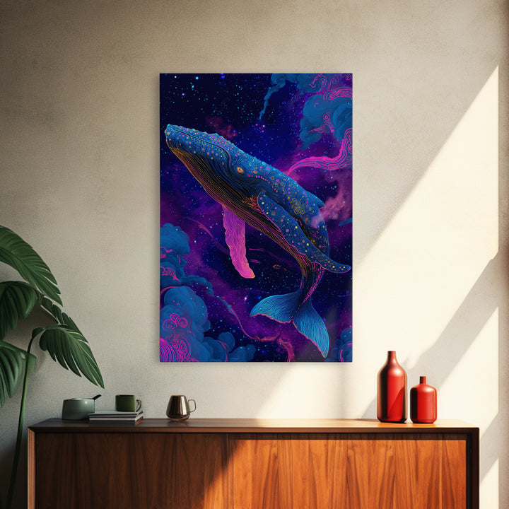 Celestial Whale In Space Canvas Print, Cosmic Ocean Animal Art, Fantasy Wall Art, Nursery Decor, Colorful Galaxy Poster Print