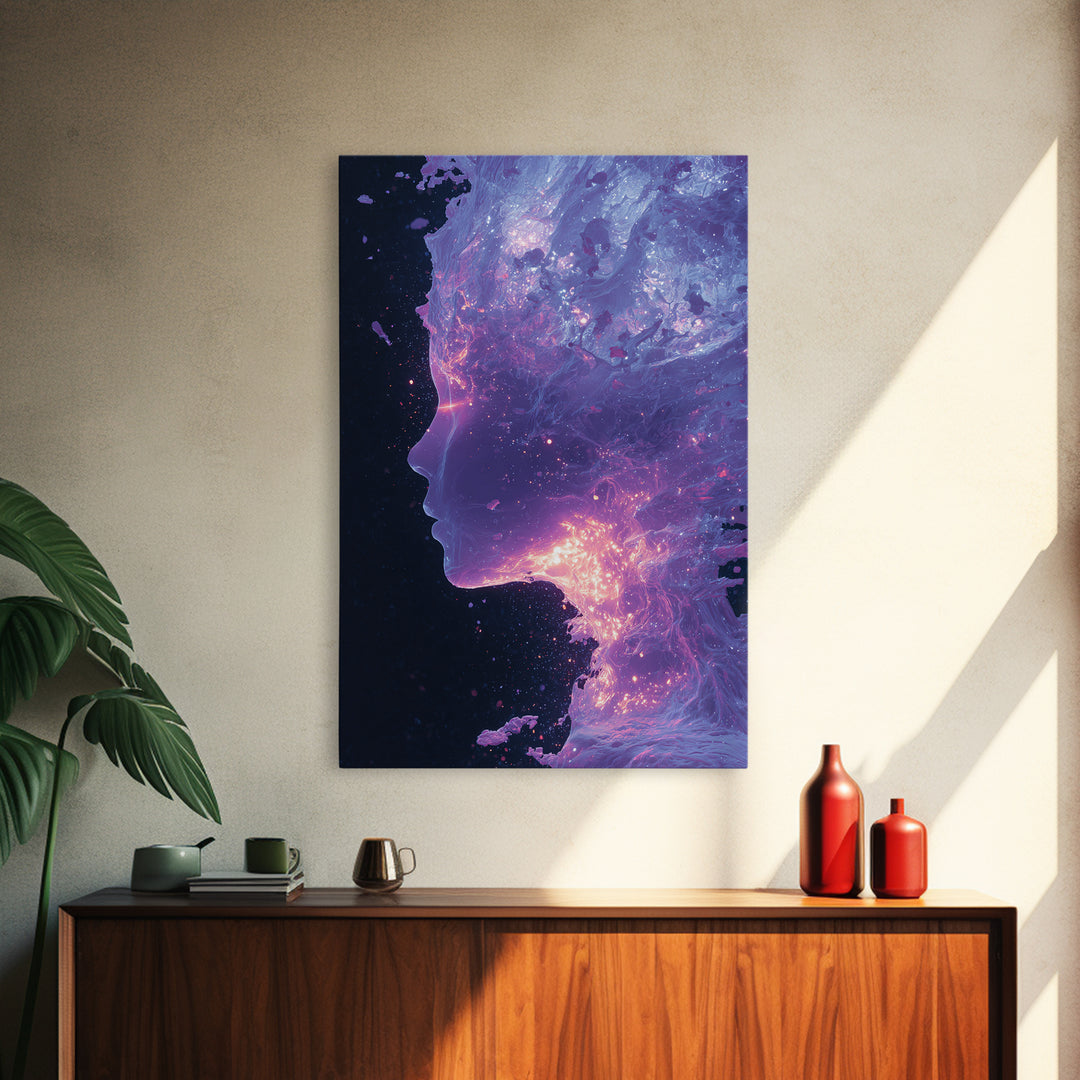 Abstract Futuristic Glowing Face Digital Art Canvas Print Modern Wall Art For Contemporary Home Decor