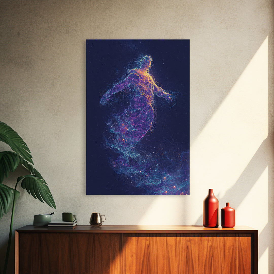 Ethereal Vibrant Abstract Figure Art Print With Neon Colors And Starlight Effects Contemporary Wall Art Print