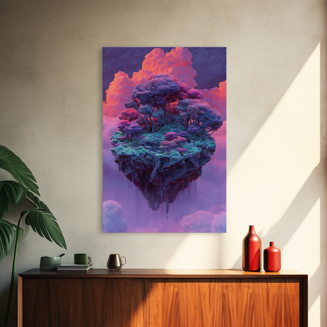Floating Purple Forest Island Canvas Print, Fantasy Landscape Art, Whimsical Nature Wall Decor For Dreamy Home Decor, Gift For Her