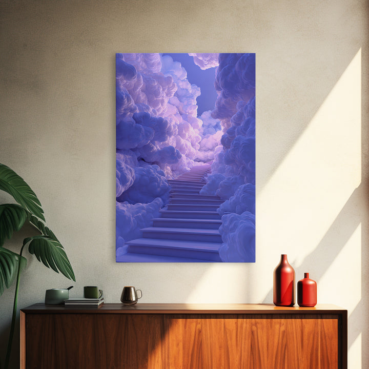 Lavender Cloud Stairway Wall Art, Dreamy Celestial Landscape, Calming Bedroom Decor, Ethereal Poster, Nursery Wall Art Print