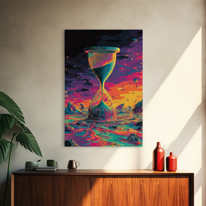 Cosmic Hourglass Alien Landscape Canvas Print, Sci Fi Wall Art, Surreal Space Poster, Futuristic Home Office Decor Gift For Him