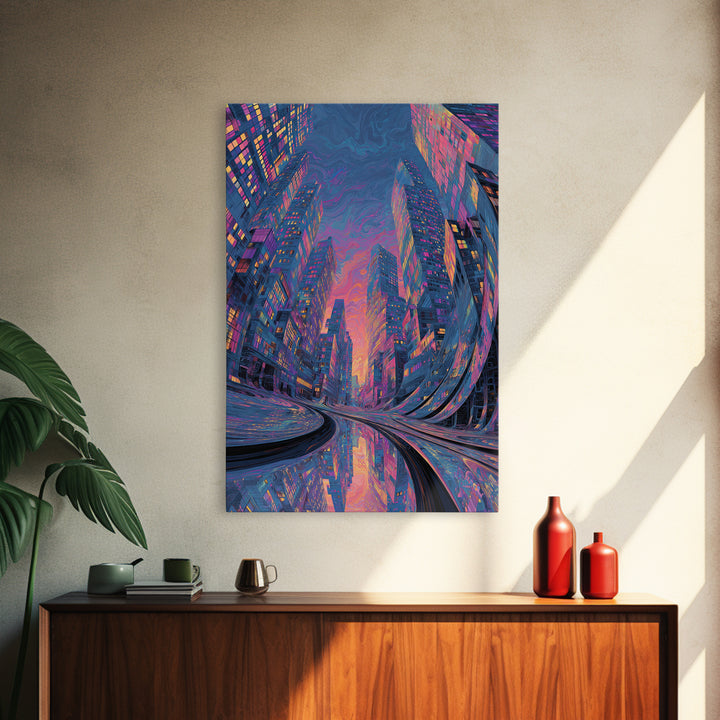 Whimsical Neon Glowing Buddha With Lotus Flowers And Zen Garden Path Wall Art Print Canvas Print Spiritual Home Decor Gift