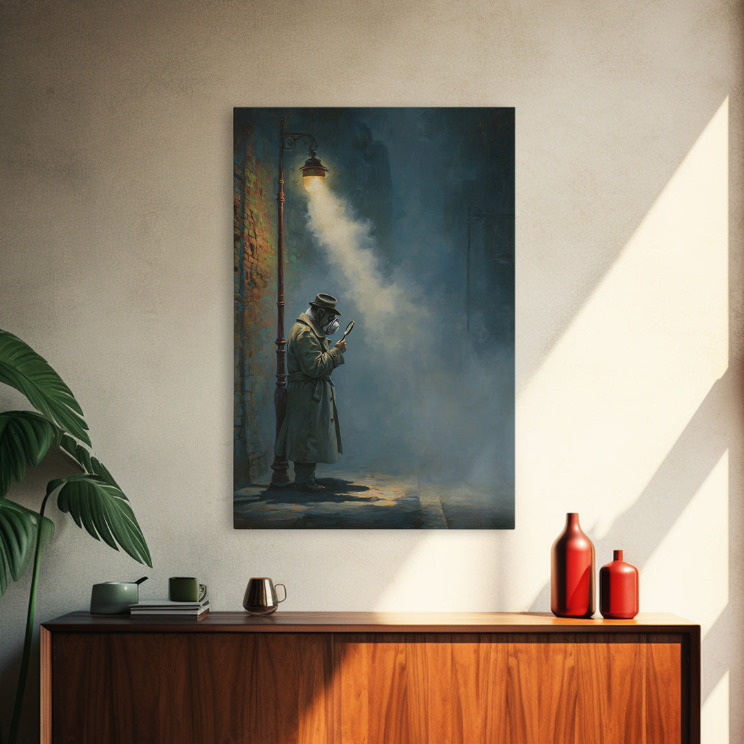 Moody Plague Doctor Under Street Lamp Wall Art, Dark Academia Art Print For Gothic Office Decor And Victorian Wall Decor