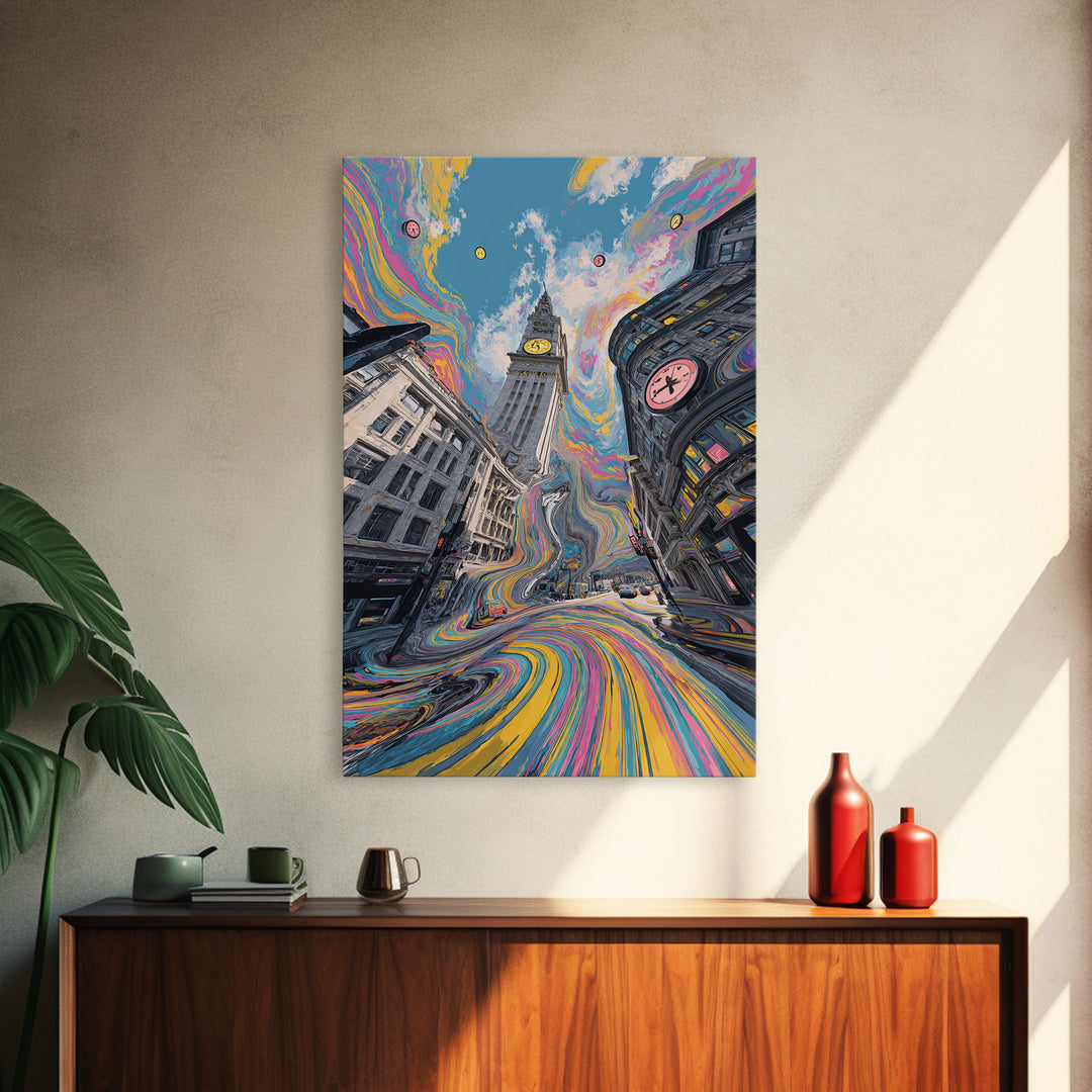 Psychedelic London Clock Tower Wall Art, Colorful Urban Cityscape Print, Surreal Travel Poster, Modern Living Room Decor