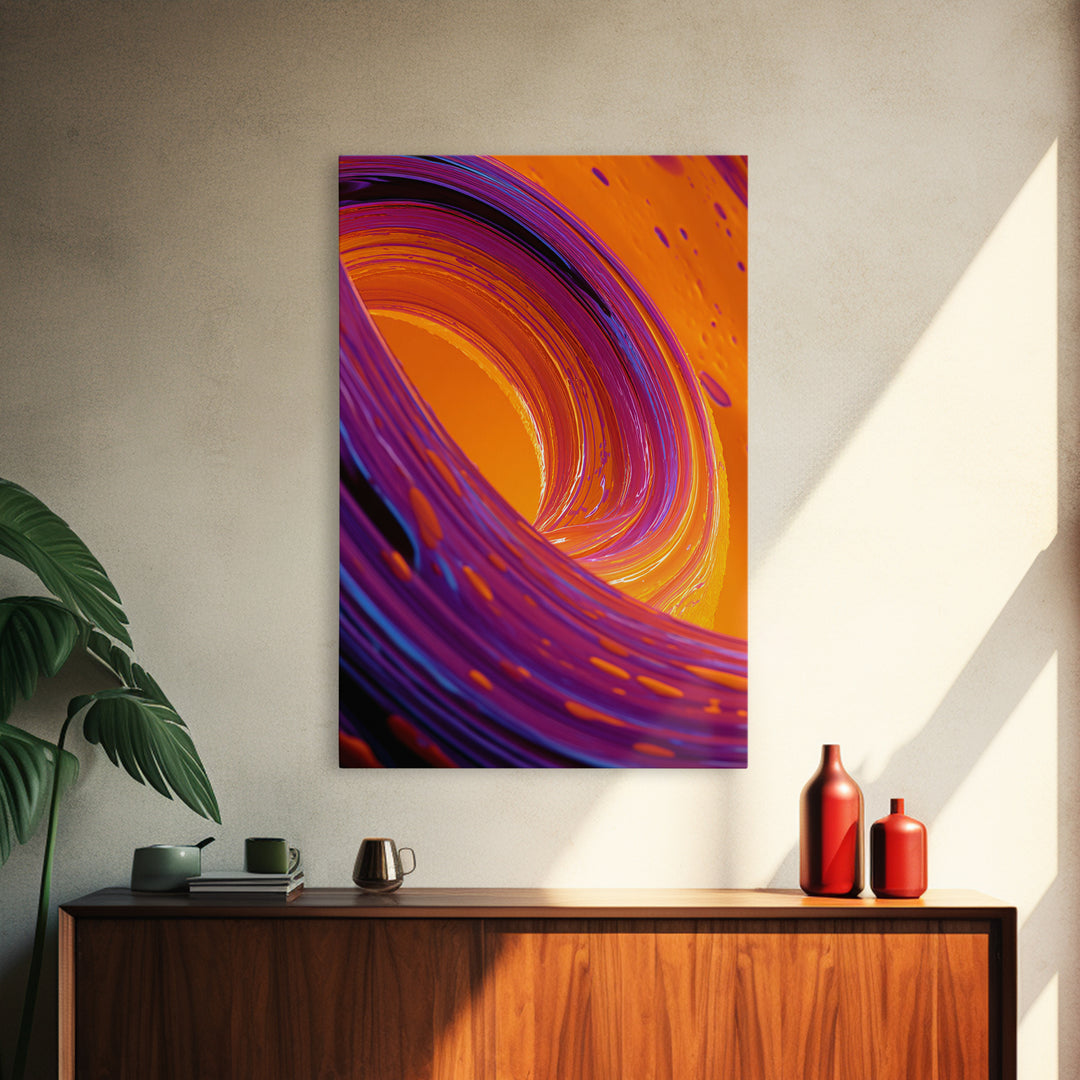 Abstract Orange And Purple Swirl Modern Wall Art Contemporary Digital Canvas Print For Trendy Home Decor And Office