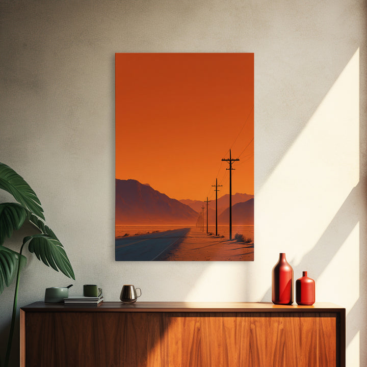 Desert Road Under Orange Sky Minimalist Wall Art Canvas Print For Living Room Modern Home Decor And Office Art