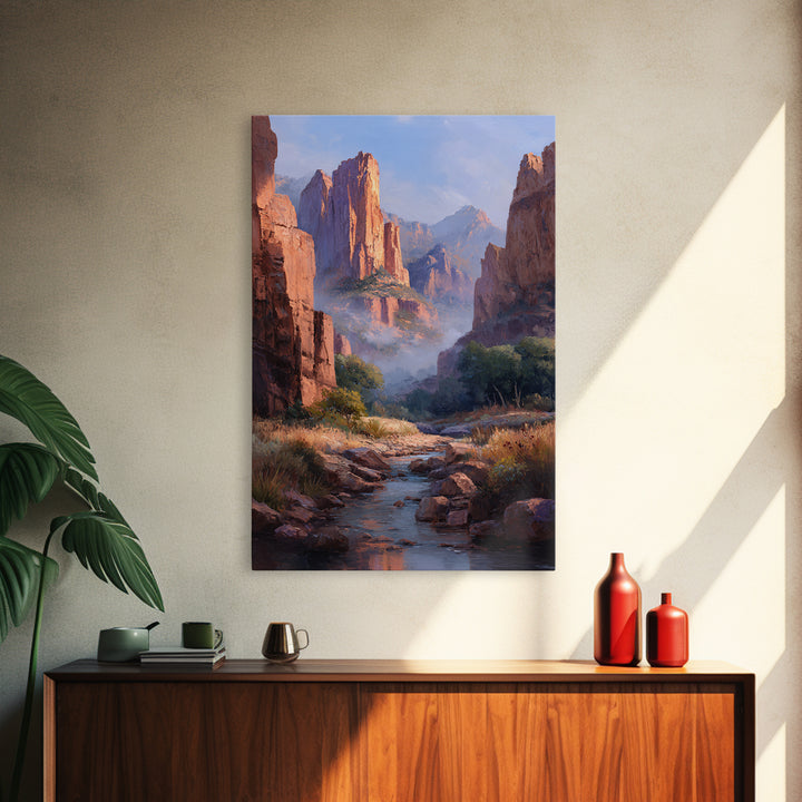 Classic Landscape Oil Painting Canyon River Wall Art Framed Canvas Print For Rustic Home Decor And Gifts
