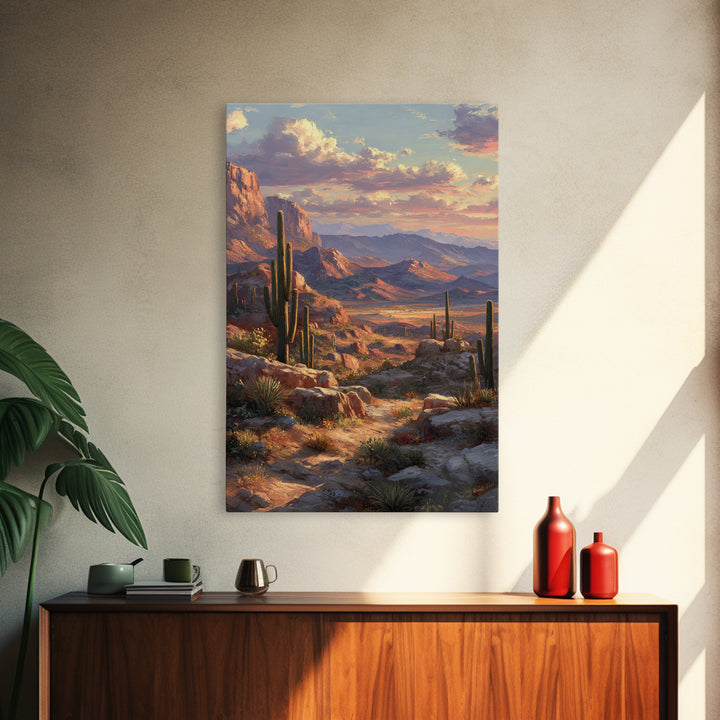 Detailed Desert Canyon Landscape With Scenic View Of Mountains And Trees Wall Art Print Canvas Print