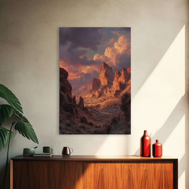 Dramatic Red Rock Canyon Mountain Landscape With Sunset Sky Large Wall Art Canvas Print For Rustic Home Decor