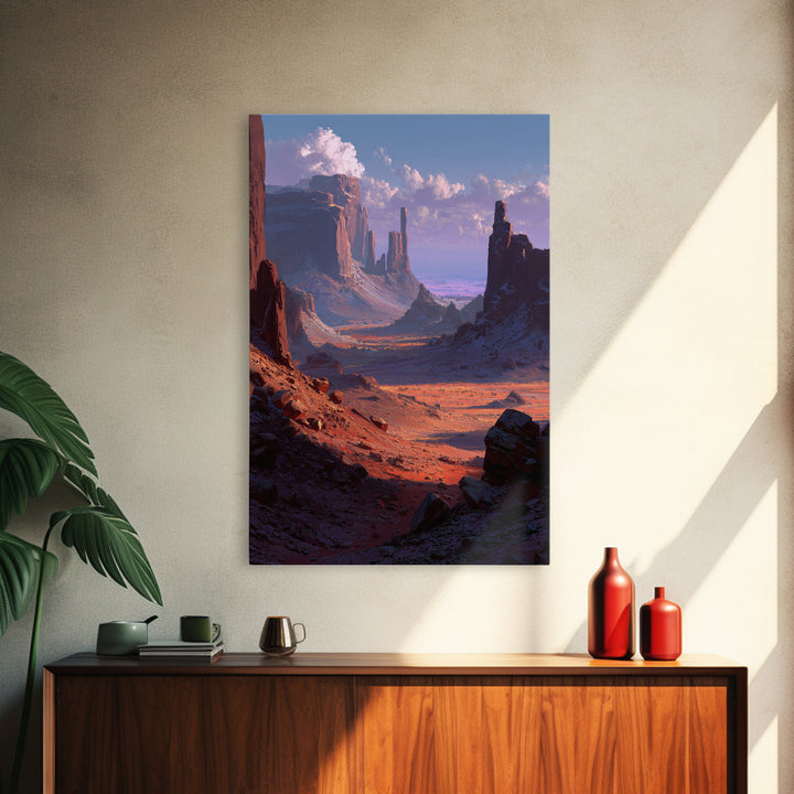 Mystical Mountain Monk Meditation Spiritual Wall Art Framed Canvas Print Serene Landscape For Mindfulness Home Decor