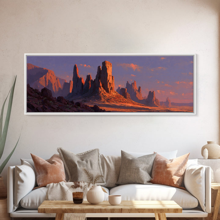 Sunset Desert Monoliths Wall Art, Panoramic Southwestern Landscape Print, Western Home Decor, Large Horizontal Canvas Print
