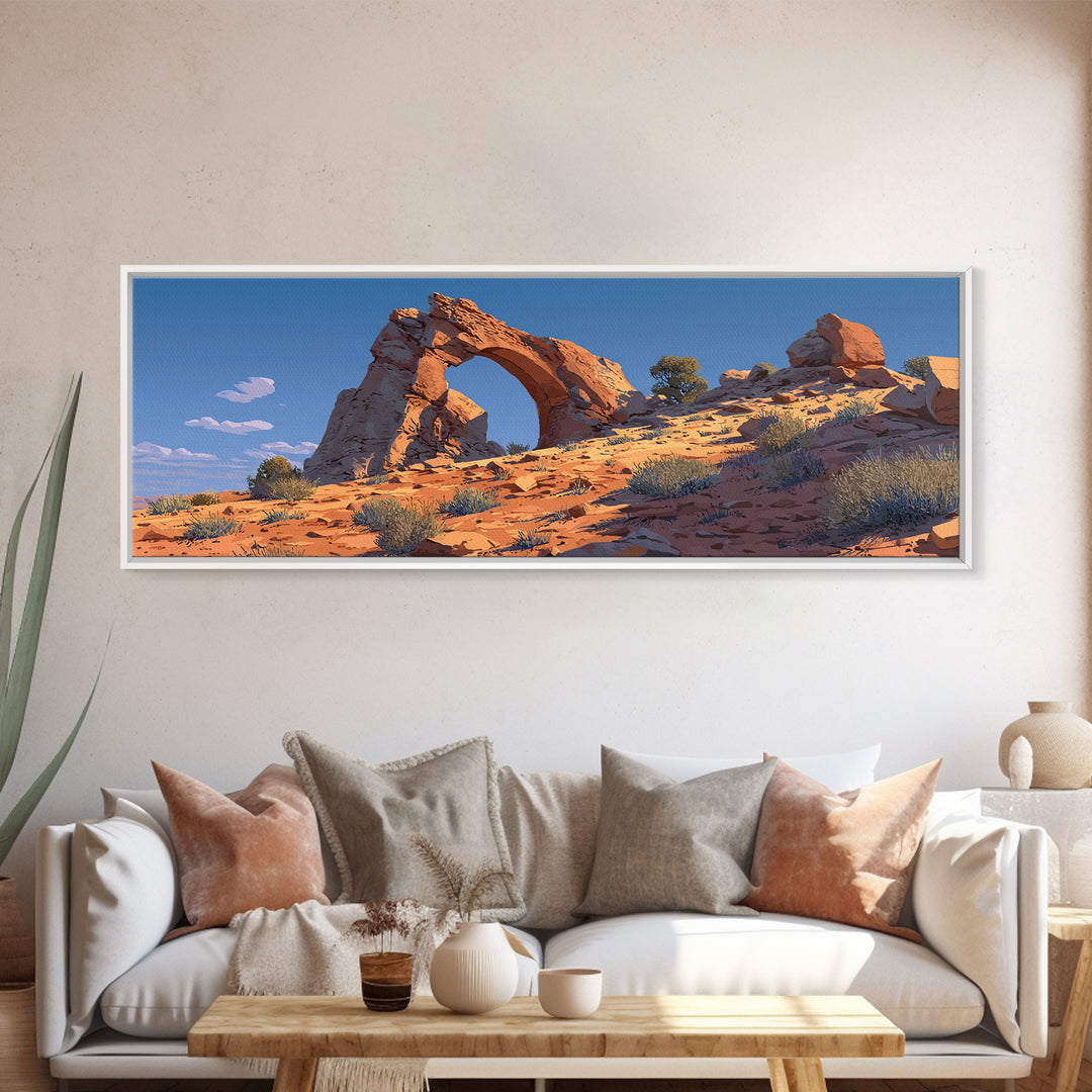 Desert Sandstone Arch Canvas Print, Southwestern Wall Art, Arizona Desert Decor, Cactus Landscape, Modern Western Travel Poster