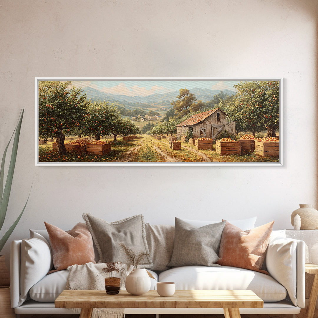 Apple Orchard Harvest Wall Art, Rustic Farmhouse Canvas Print, Country Landscape Decor, Kitchen Dining Room Housewarming Gift