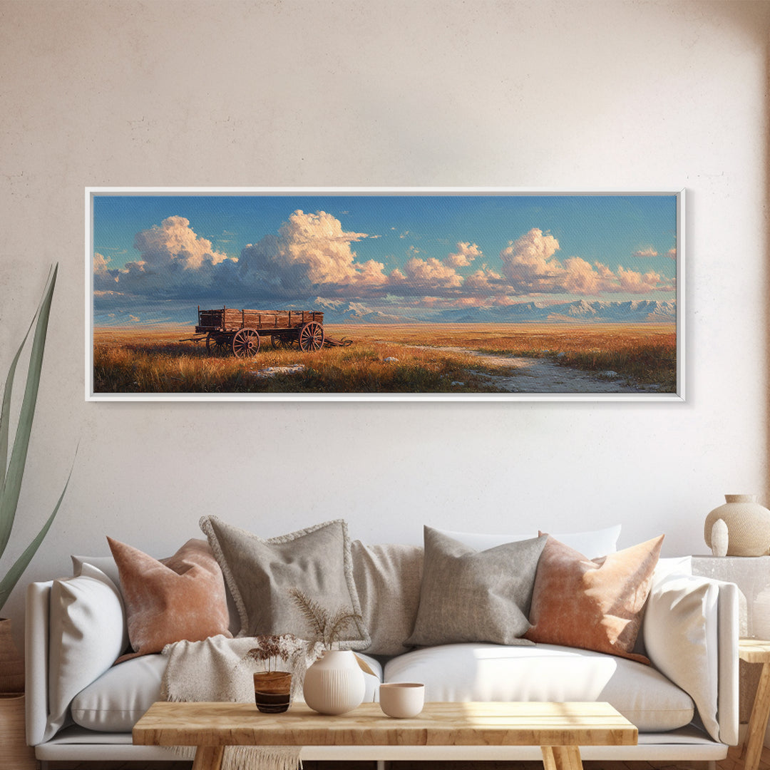 Rustic Prairie Wagon Under Big Sky Wall Art, Western Canvas Print, Farmhouse Decor, Country Landscape, Mountain Home Decor