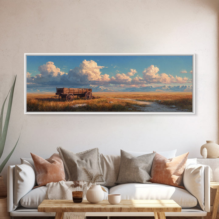 Rustic Prairie Wagon Under Big Sky Wall Art, Western Canvas Print, Farmhouse Decor, Country Landscape, Mountain Home Decor