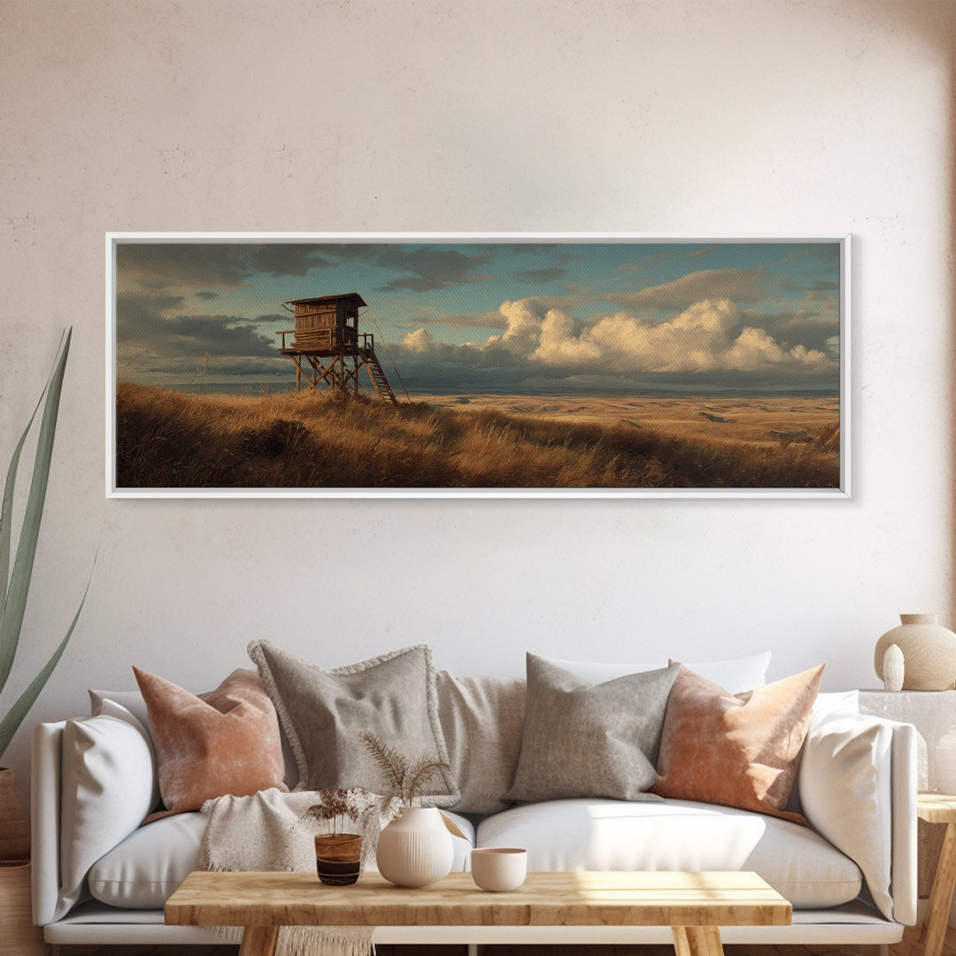 Prairie Hunting Blind Landscape Canvas Print, Moody Rustic Wall Art For Cabin Decor, Western Home Decor, Gift For Him Print