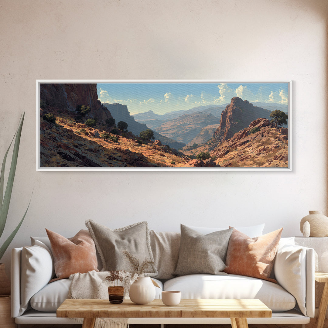Sunlit Desert Canyon Landscape Wall Art, Southwestern Mountain Canvas Print, Rustic Nature Decor, Large Horizontal Office Print