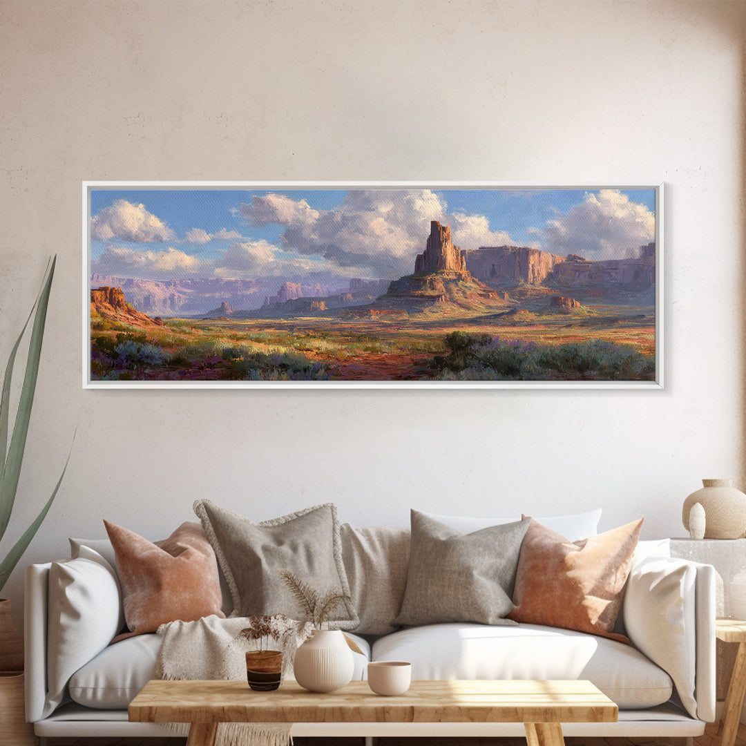 Sunlit Desert Mesa And Canyon Landscape Canvas Print, Southwestern Wall Art, Western Home Decor, Large Horizontal Art For Living Room