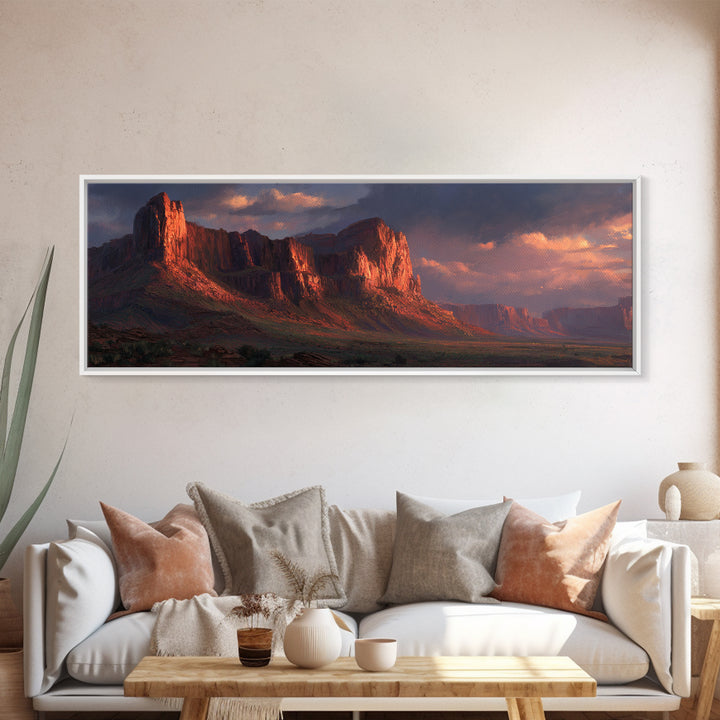 Red Rock Desert Mesa Landscape Wall Art, Southwestern Framed Canvas Print, Sunset Mountain Decor, Western Home Decor, Rustic
